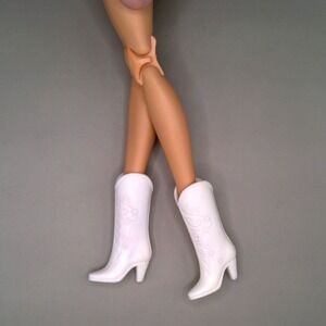 Barbie 1980s Superstar Era White Western Boots Cursive Logo Mattel